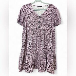 SHEIN Medium Dalmatian Print Babydoll Dress – Black & Pink Flowy Dress